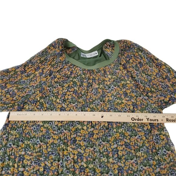 Zara Blouse Small Womens Pleated Chiffon Floral Top Long Sleeve Bloggers‎ Fave - Picture 10 of 12